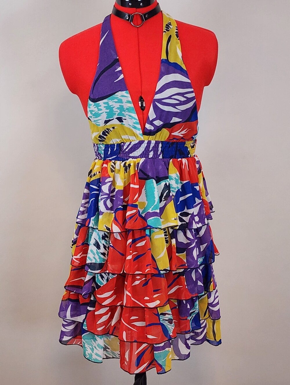 Arden B M Multicolor Floral Halter Tie Back Chiffon Lined Fit & Flare Dress